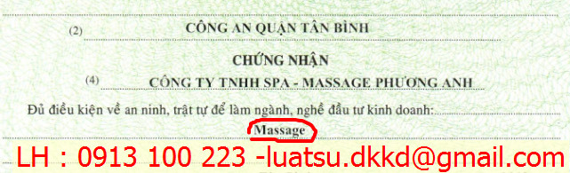 Dịch vụ làm Giấy phép kinh doanh xông hơi, xoa bóp, mát-xa, massage tại Quận Tân Phú. Điều kiện kinh doanh xông hơi, xoa bóp, mát-xa, massage.Hồ sơ, thủ tục đăng ký kinh doanh xông hơi, xoa bóp, mát-xa, massage tại Quận Tân Phú, Ngành nghề kinh doanh xông hơi, xoa bóp, mát-xa, massage. Kê khai thuế và nộp thuế kinh doanh xông hơi, xoa bóp, mát-xa, massage