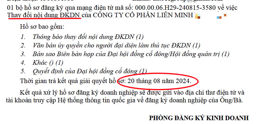 Thay đổi Giấy phép kinh doanh : 03 ngày làm việc