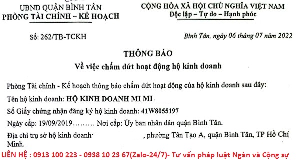 Tạm ngừng kinh doanh hộ kinh doanh cá thể tại Quận Tân Phú, Tạm ngưng kinh doanh có thời hạn tại Quận Tân Phú. Chấm dứt hoạt động hộ kinh doanh tại Quận Tân Phú, giải thể hộ kinh doanh tại Quận Tân Phú.
