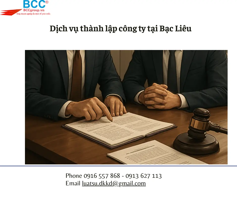 Dịch vụ thành lập công ty tại Bạc Liêu