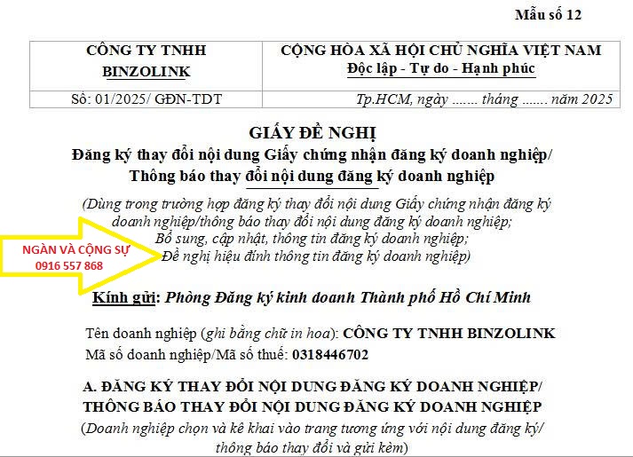 mẫu giấy đề nghị thay đỗi nội dung đăng ký doanh nghiệp