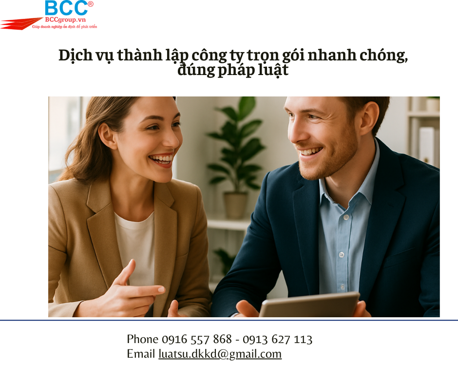 Dịch vụ thành lập công ty trọn gói nhanh chóng, đúng pháp luật