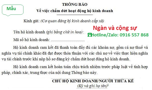 Mẫu thông báo chấm dứt hoạt động hô kinh doanh